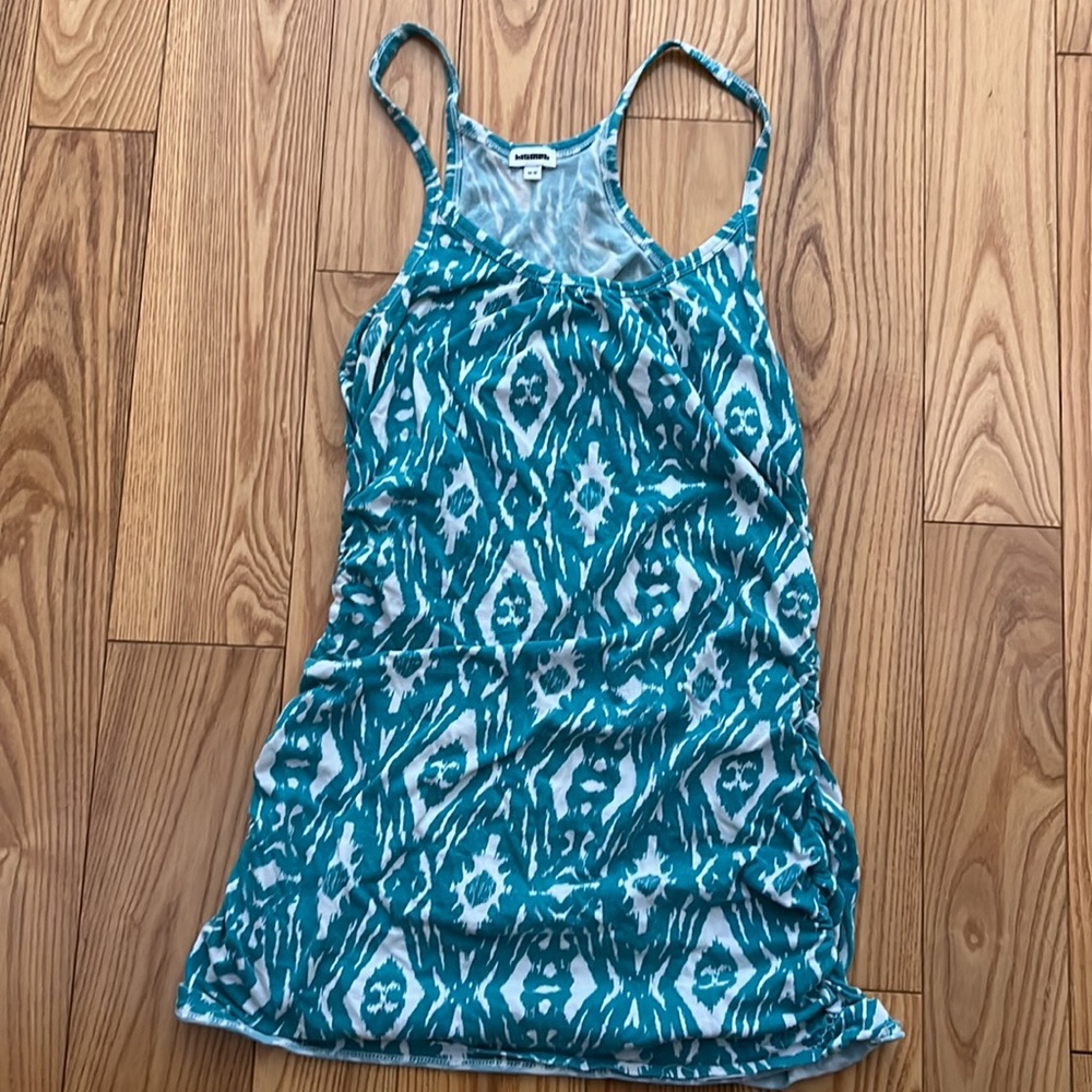 Ruched Teal And White Tank Top